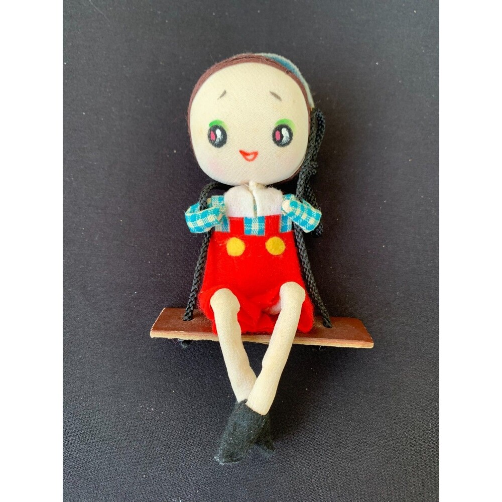 Christmas Stockinette Pixie Girl On Swing Vintage MCM Made In Japan Ornament
